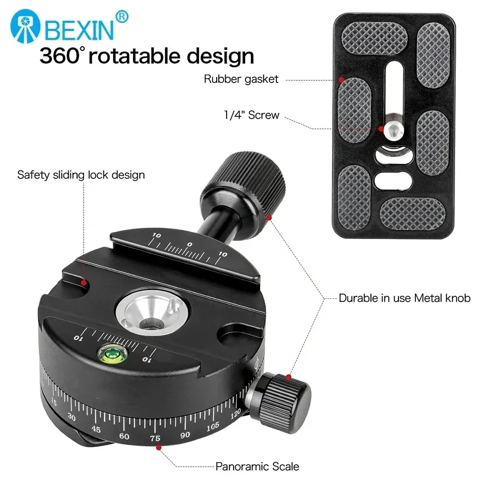 

BEXIN QJ-01S Набор держателей зажимов для переоборудования головки штатива, вращающаяся на 360° панорамная головка с быстросъемной пластиной для штатива для DSLR-камеры