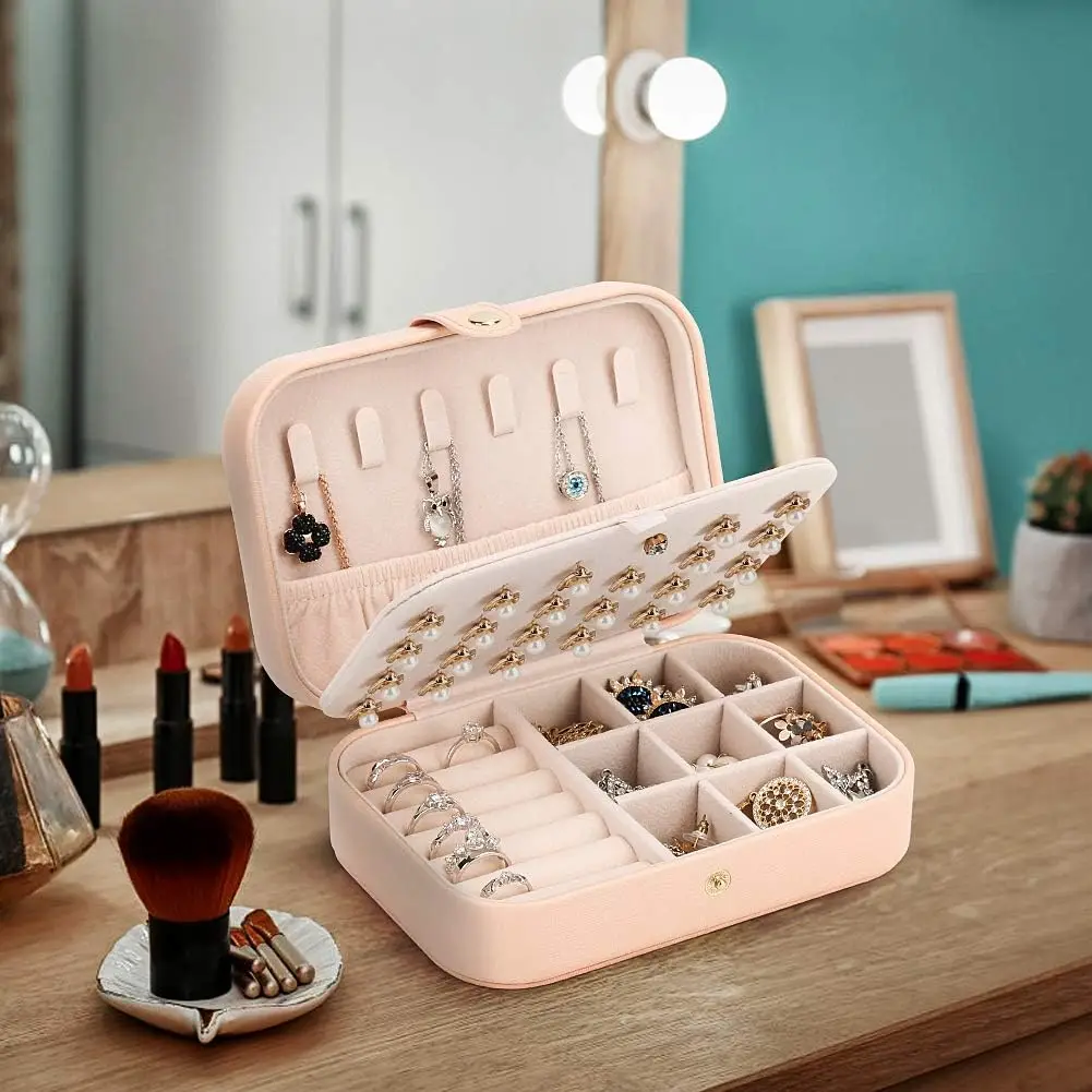 

1 pc Multicolor PU leather, multiple compartments with large capacity, portable jewelry box, snap-button design