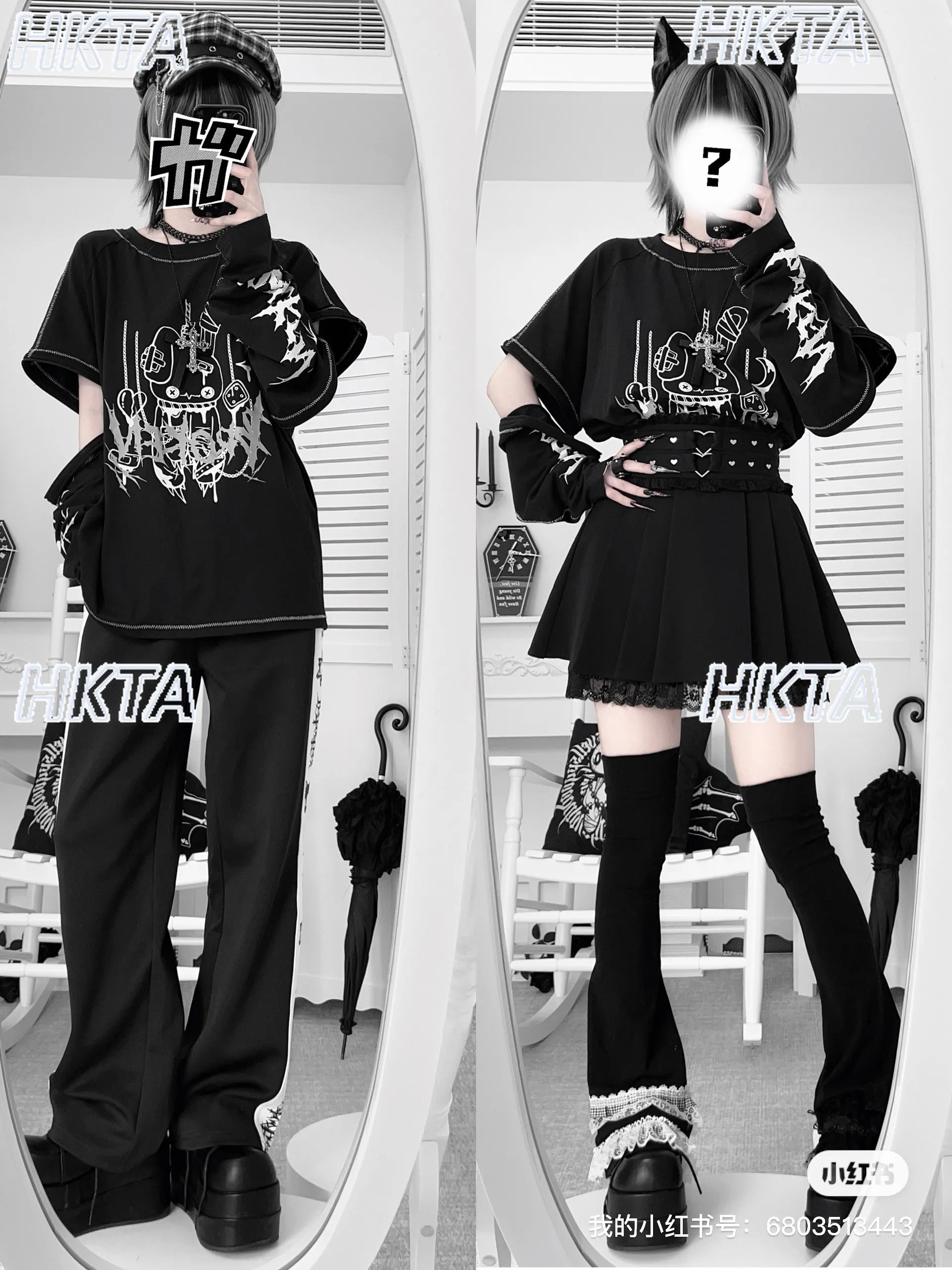 Japanese Dark Goth Two Dimensional Cartoon Print Crew Neck Tshirt Subculture Fashion Sweet Cool Loose White T Shirt Tops Women