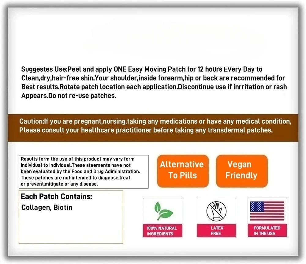 30 Patches Multi Collagen Transdermal Patches Support Skin, Hair, Nail, Joint And Bone