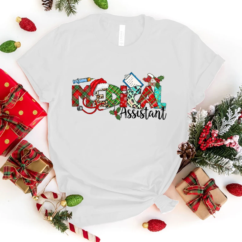 Natal Médico Assistente Gráfico Imprimir Camisa, Manga Curta Tees, Casual Moda Tops, Streetwear Personalidade, Verão, Novo