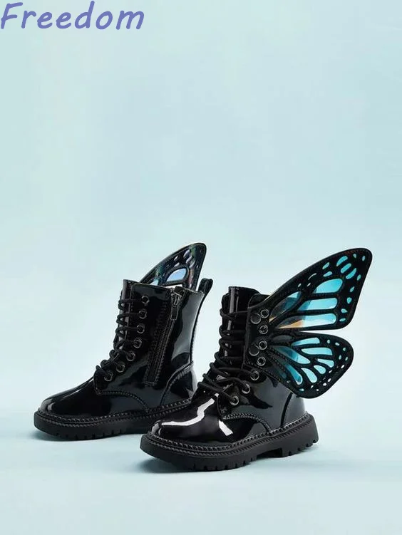 Super cute for children Halloween black boots colorful transparent butterfly wings versatile