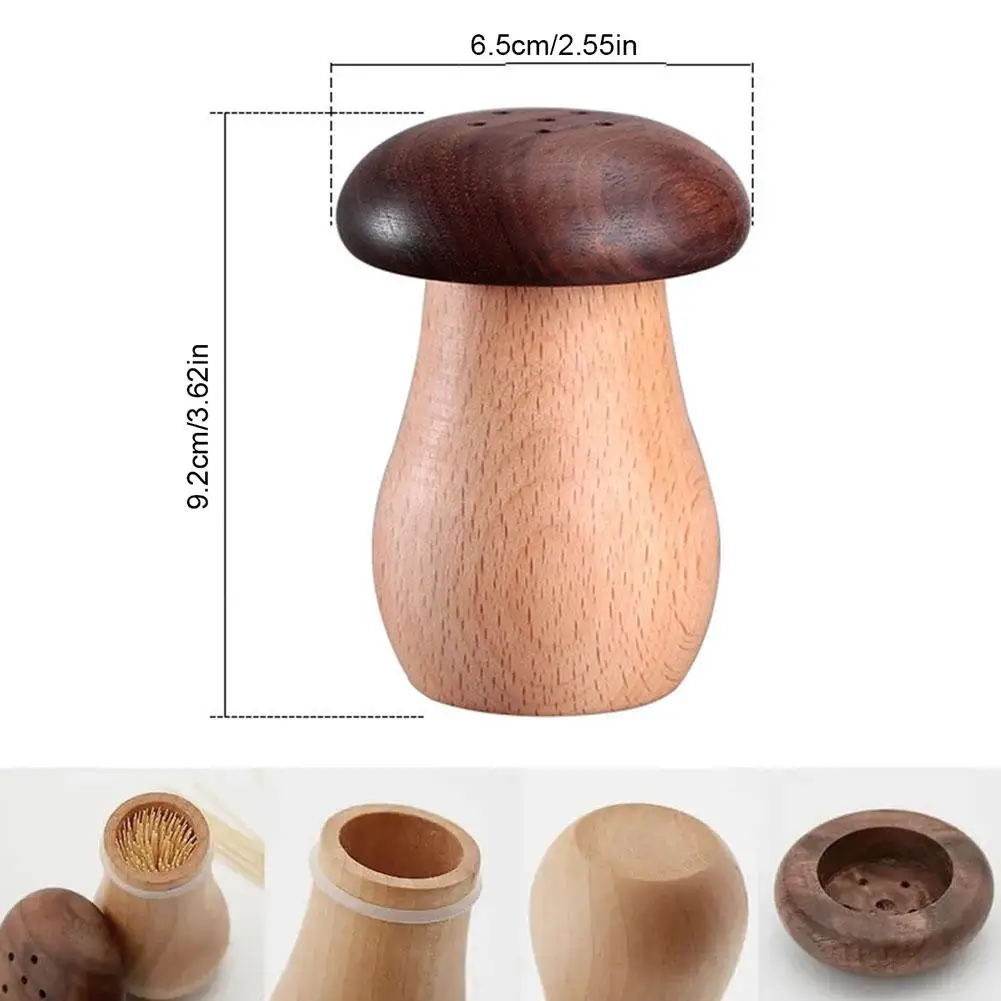 Creative Walnut Wood Toothpick Holder Dispenser Lovely Mushroom Head Toothpick Dispenser Container For Home Kitchen Restaurant