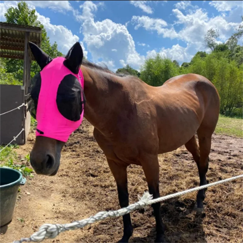 

Маска для лошади с ушками и крышкой для носа — защита от ультрафиолета от комаров и насекомых, дышащая сетчатая ткань, регулируемая посадка для верховой езды