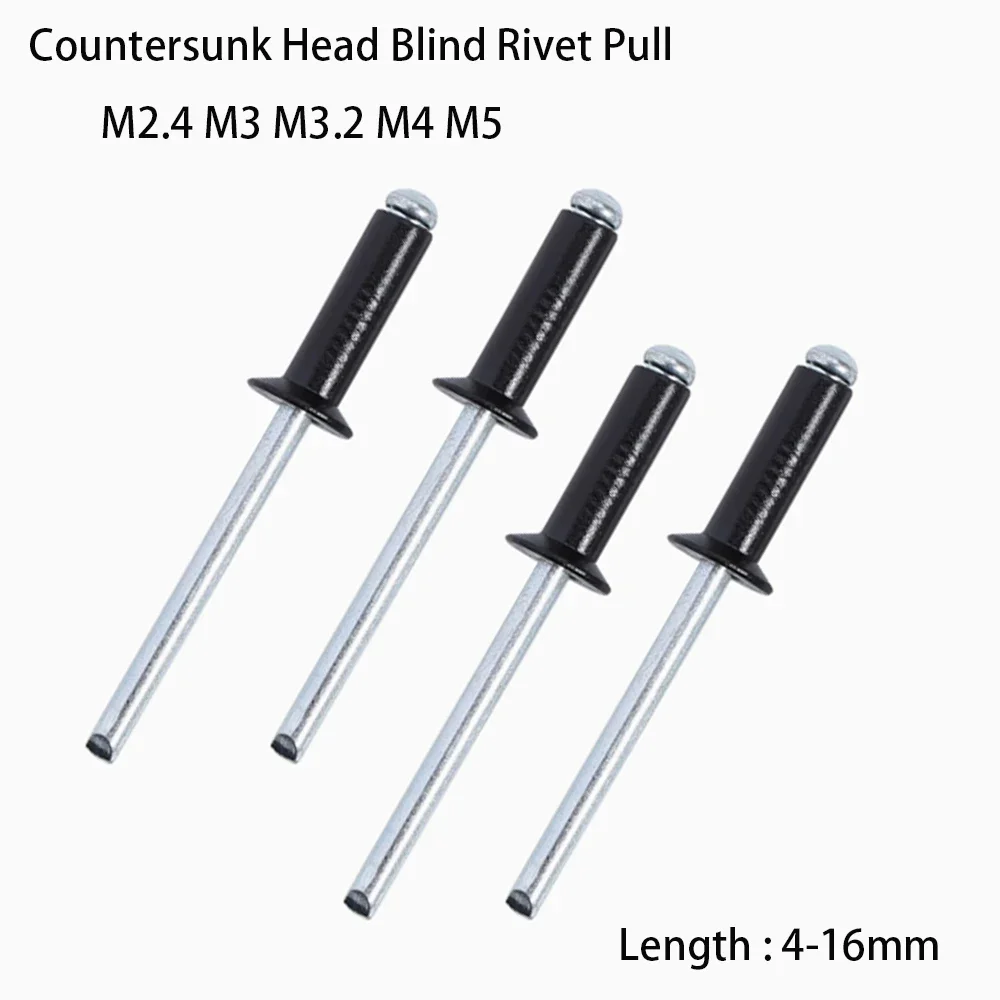 M2.4 M3 M3.2 M4 M5 الأسود غاطسة رئيس برشام أعمى سحب سبائك الألومنيوم العادم سحب برشام الديكور مسمار طول 4-16 مللي متر