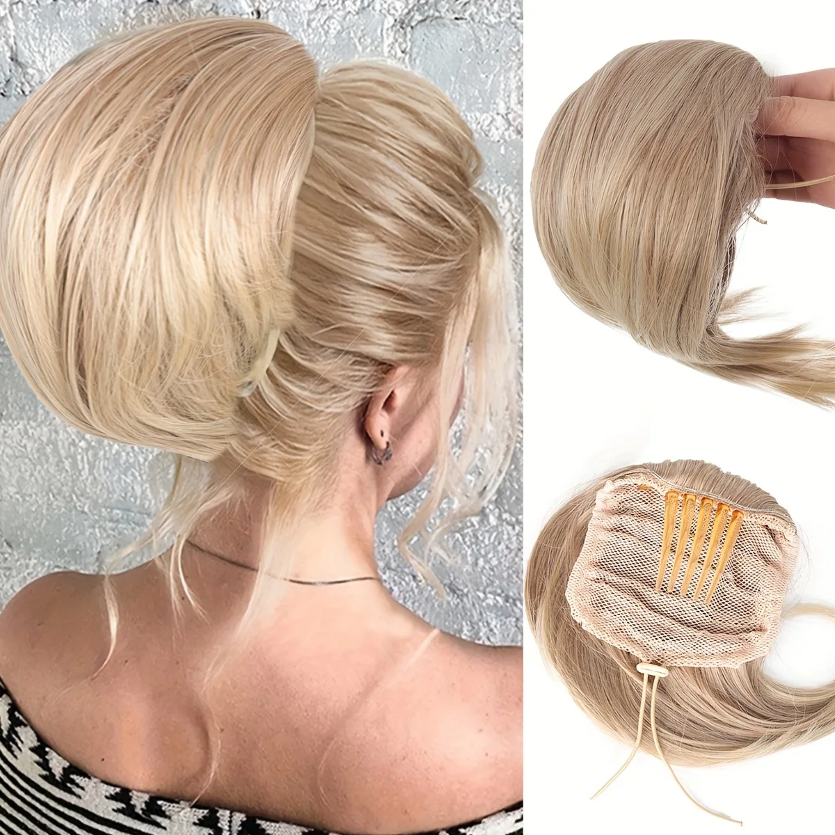 قطعة شعر شينيون مضيئة بمشبك في باروكة شعر صناعية ذات مظهر طبيعي للنساء تصفيفة شعر يومية لحفلات الزفاف #6