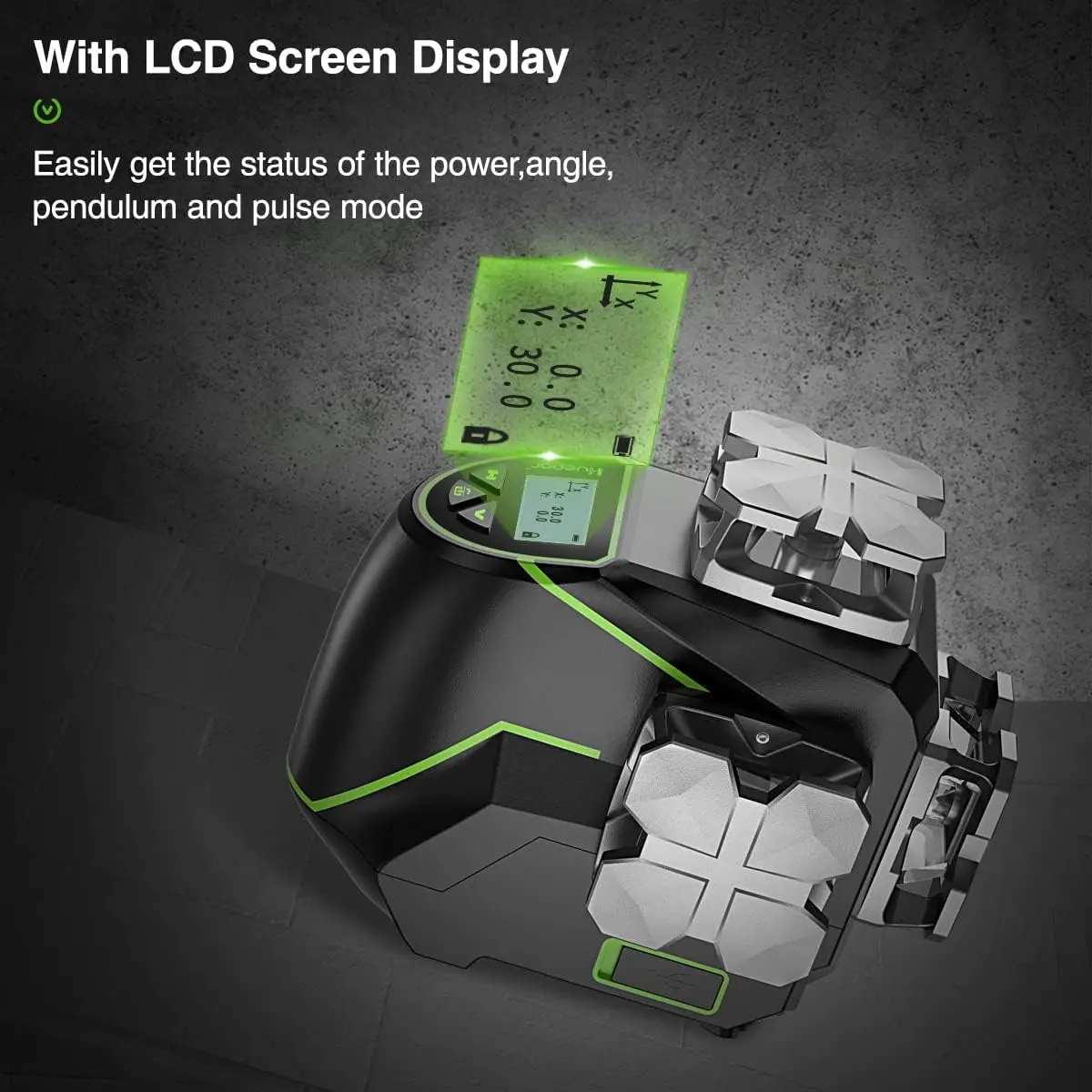 Huepar 12 Lines 3D Self-Leveling Laser Level with LCD Screen Bluetooth Remote Connected Green Beam Cross Line Level Tool S03CG