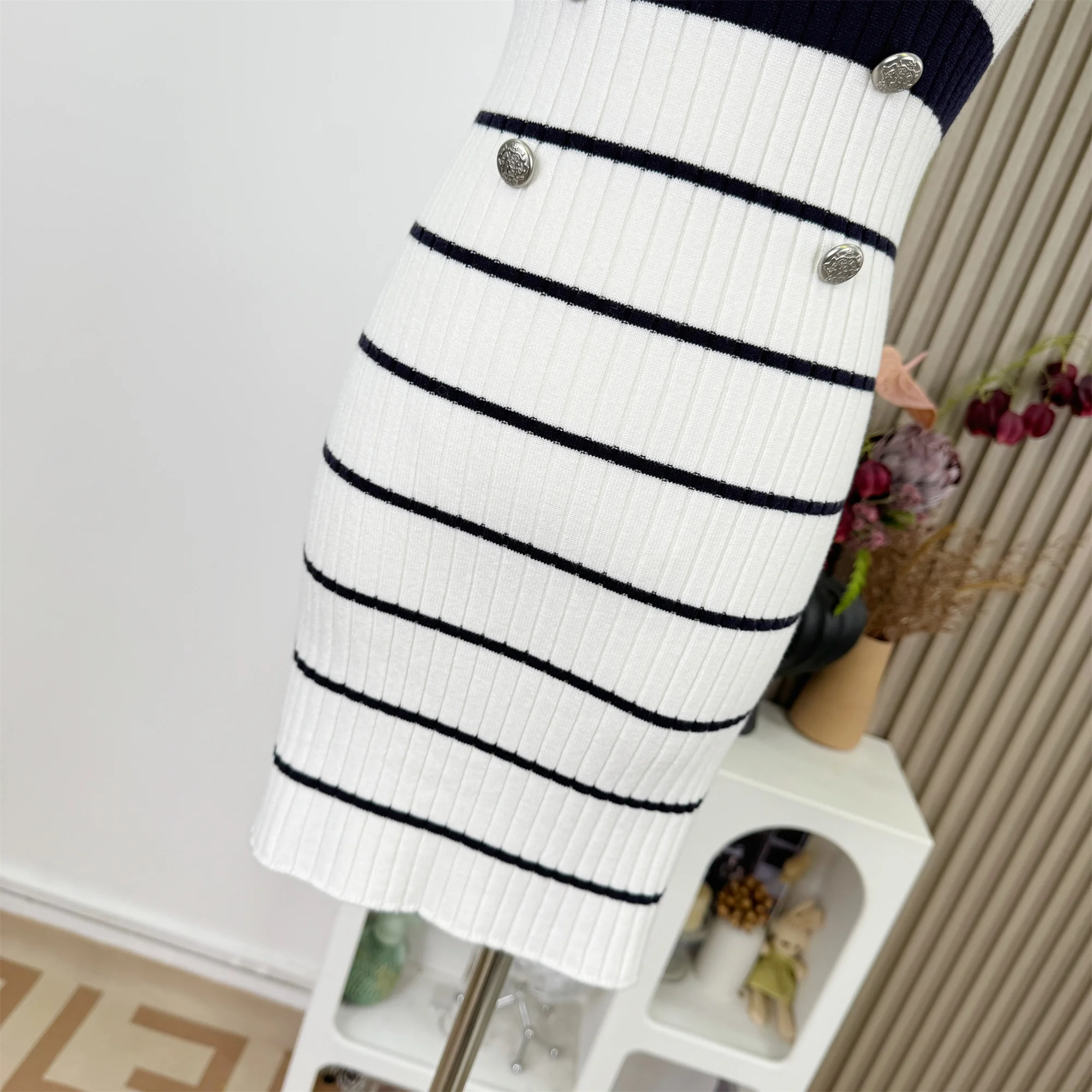 À la mode Sexy rayé Tube couleur bloc robe tricotée femmes taille haute Polyester matériel sans manches moulante robes C52