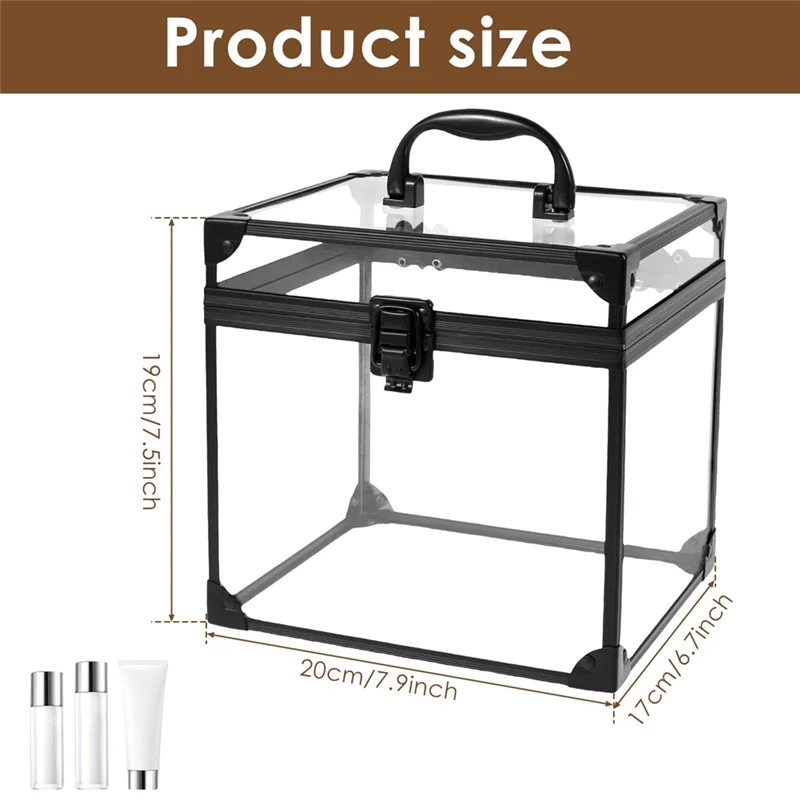 AB42-Clear Makeup Case, Cosmetic Organizer, Case With Latches & Handle, Large Capacity Makeup Tools Box
