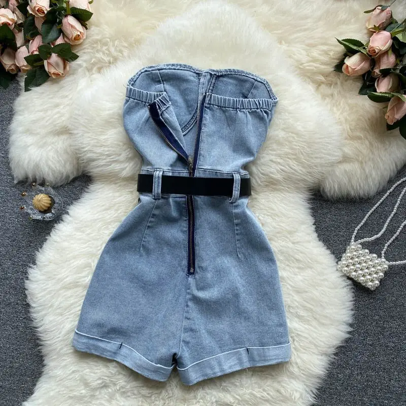 Denim Jumpsuit for Women Short Denim Playsuits Jumpsuit Backless Sleeveless Temperament Zipper Casual Fasion Summer 2023