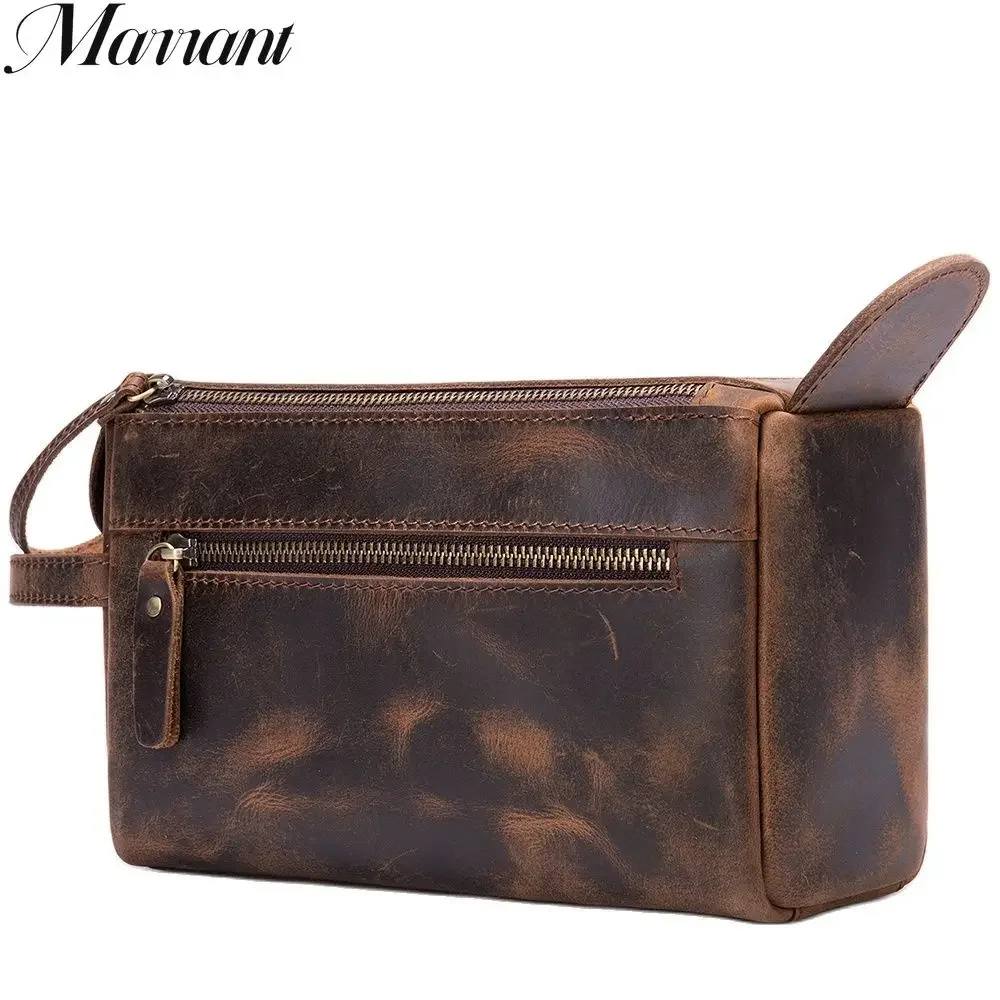 Marrant Men\'s Clutch Wallet Crazy Leather Long Handbag For Men Zipper Hand Clutch Bag Genuine Leather Male Toiletry Bag Fashion