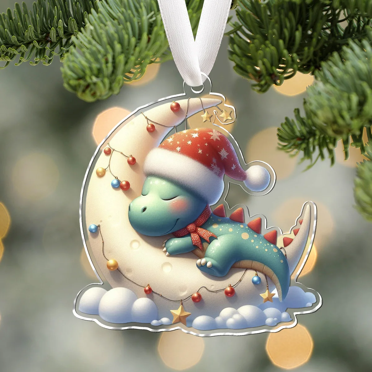 

Christmas Cute Cartoon Small Dinosaur Hanging Ornaments Acrylic Ornament for Navidad Home Party Decoration Car Decor Accessories