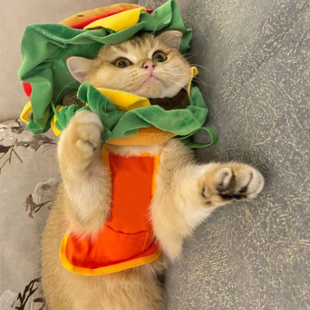 Festival Hamburger Pet Burger Hat Cosplay Funny Dog Costume Hat Adjustable Cross Dressing Photo Prop Hat for Small Dog