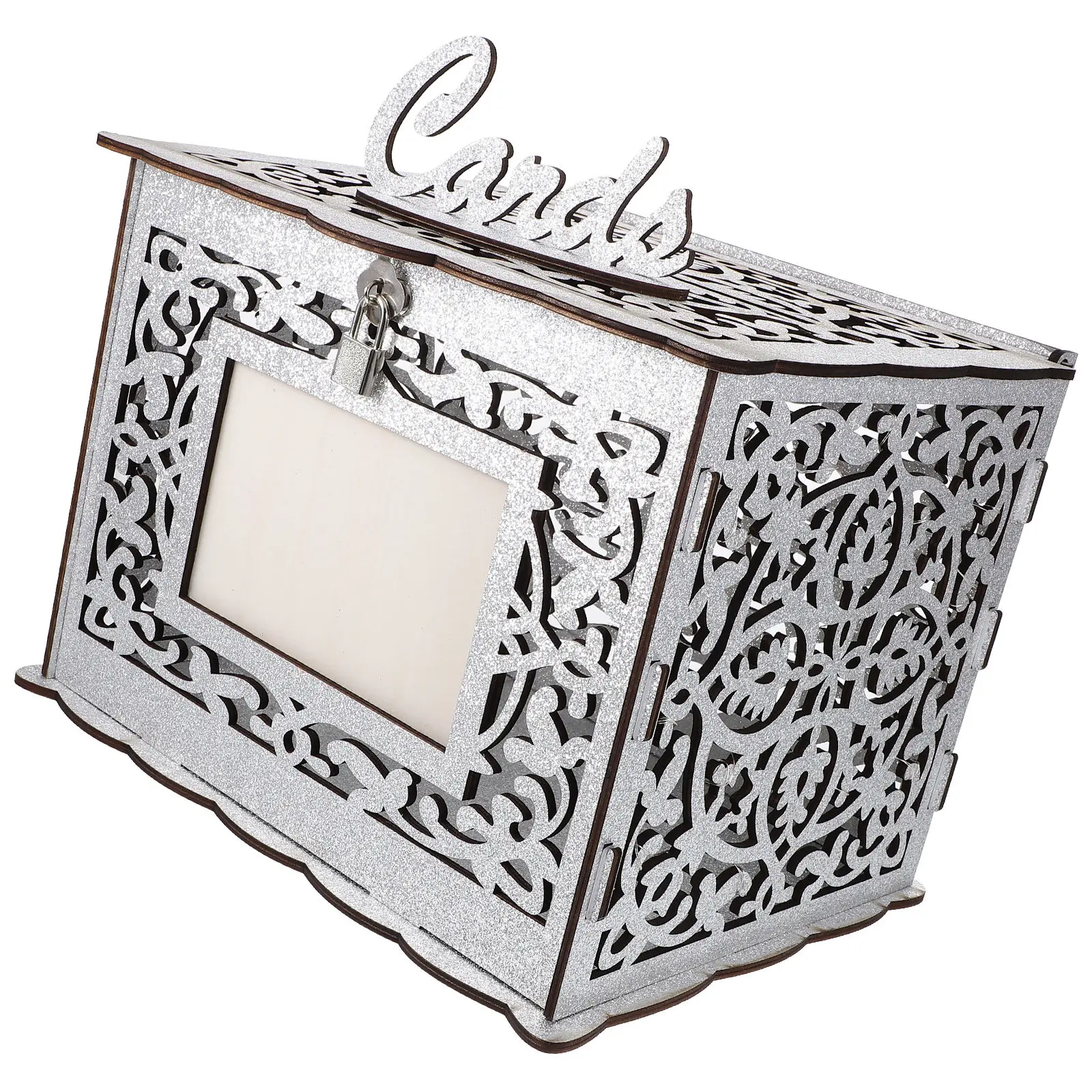 

Wooden Wedding Card Box Hollow Design Large Storage Rustic Decor Photo Frame Envelope Money Holder Greeting Cards Container