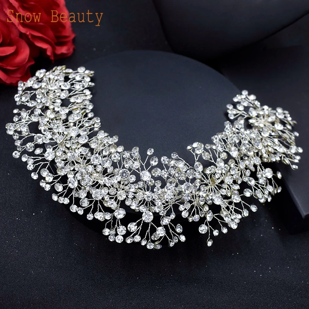 A107 Silver Rhinestone Bridal Headpieces For Women Wide Bridal Headbands Wedding Hair Accessories for Brides and Bridesmaid