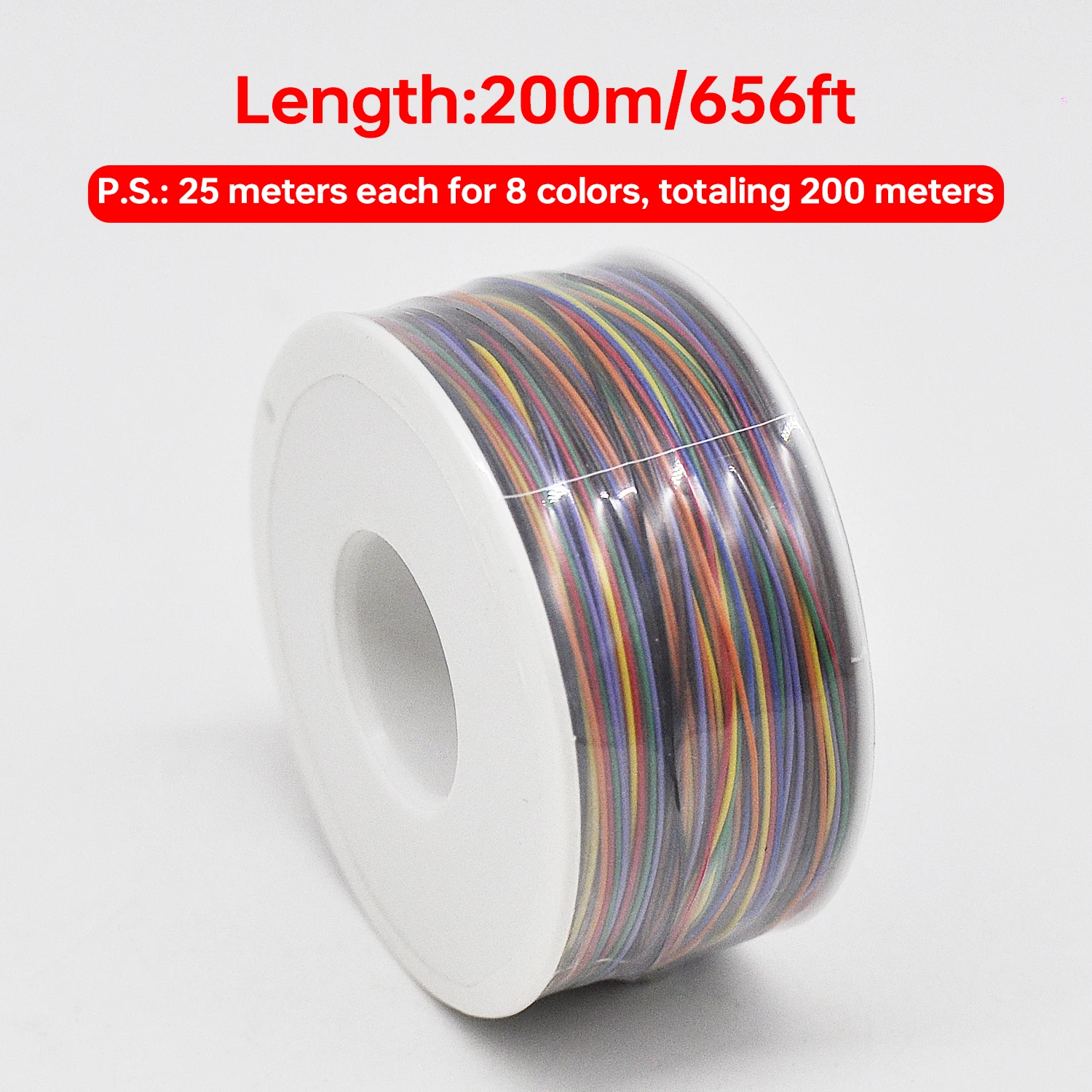 8 Colors 200M Tinned Copper Solid Jumper Wire, 30AWG Single Core PVC Insulated Electronic Hook Up Wire
