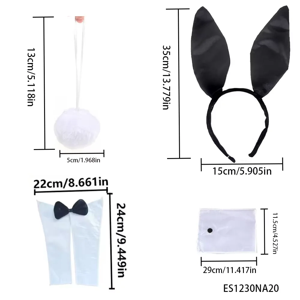 PESENAR 부활절 토끼 의상 세트, 휴일 파티 액세서리용 검은 귀 머리띠, 나비넥타이 및 꼬리 포함