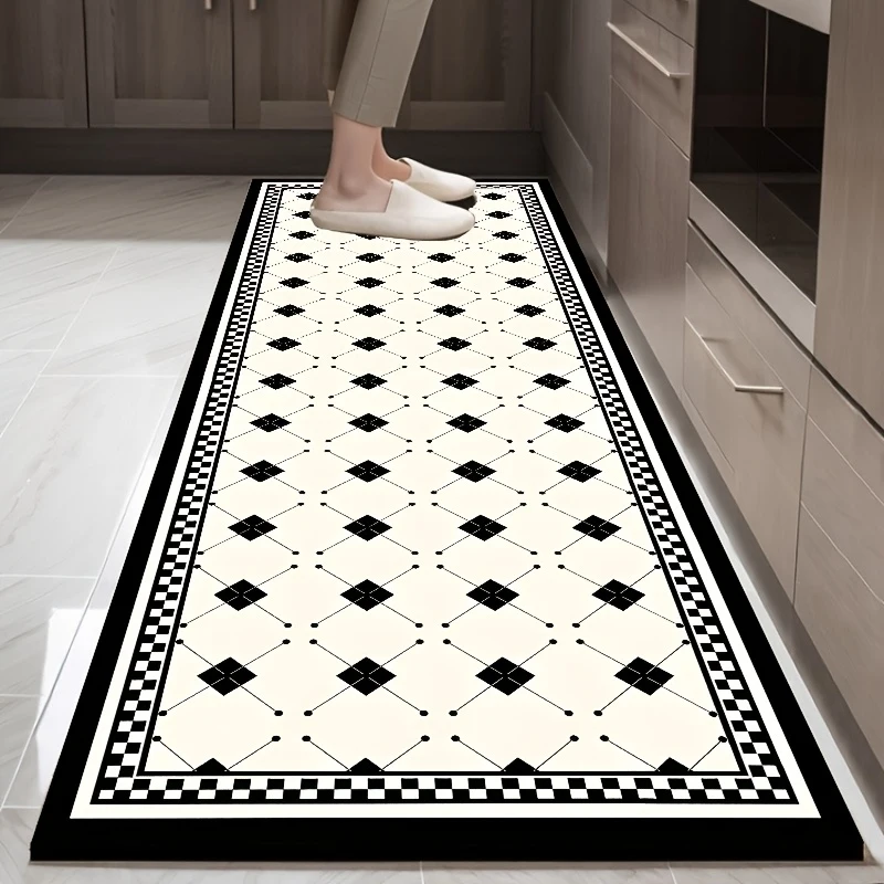 

Коврик VIKAMA в минималистичном стиле, черно-белый, в клетку, нескользящий, моющийся, с геометрическим узором, с принтом ромбовидной решетки, для кухни