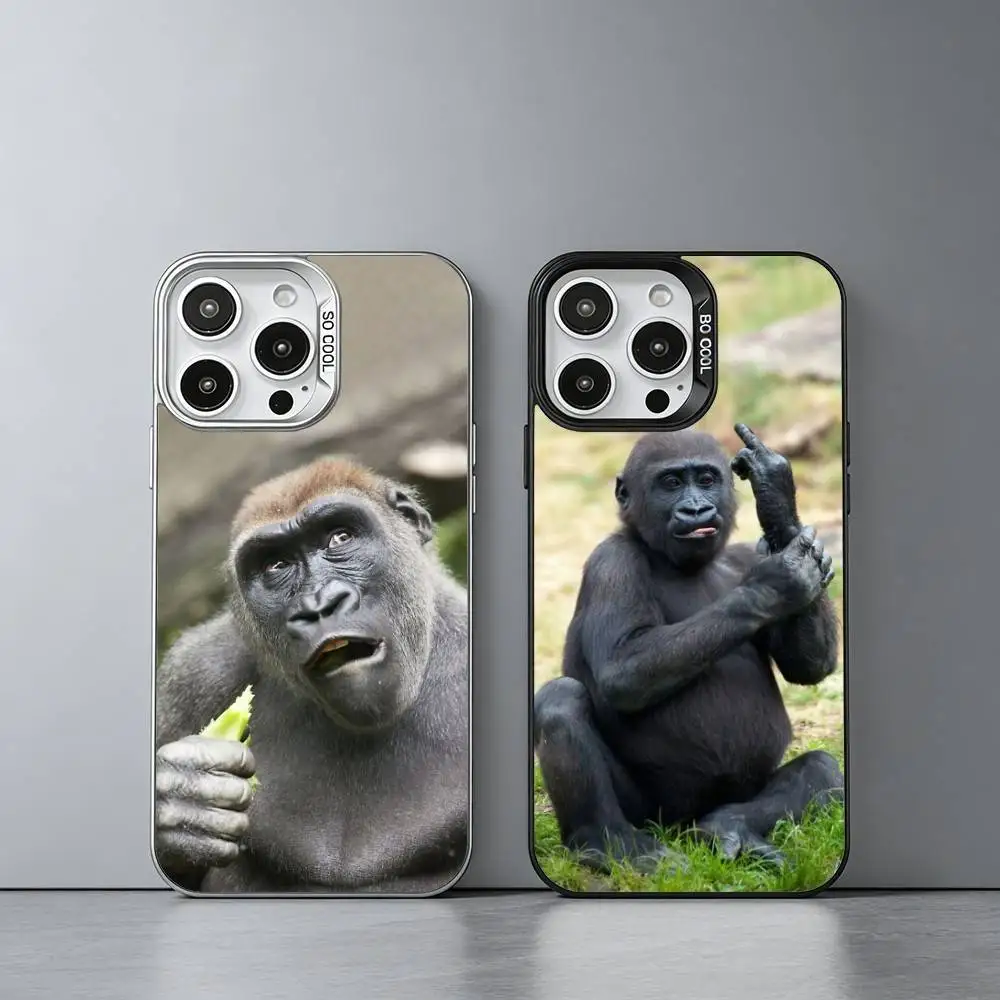 

F-Funny Monkey Silicone Phone Case For iPhone 17,16,15,14,13,12,11 Plus,Pro Max,XS,Colored silver phone case