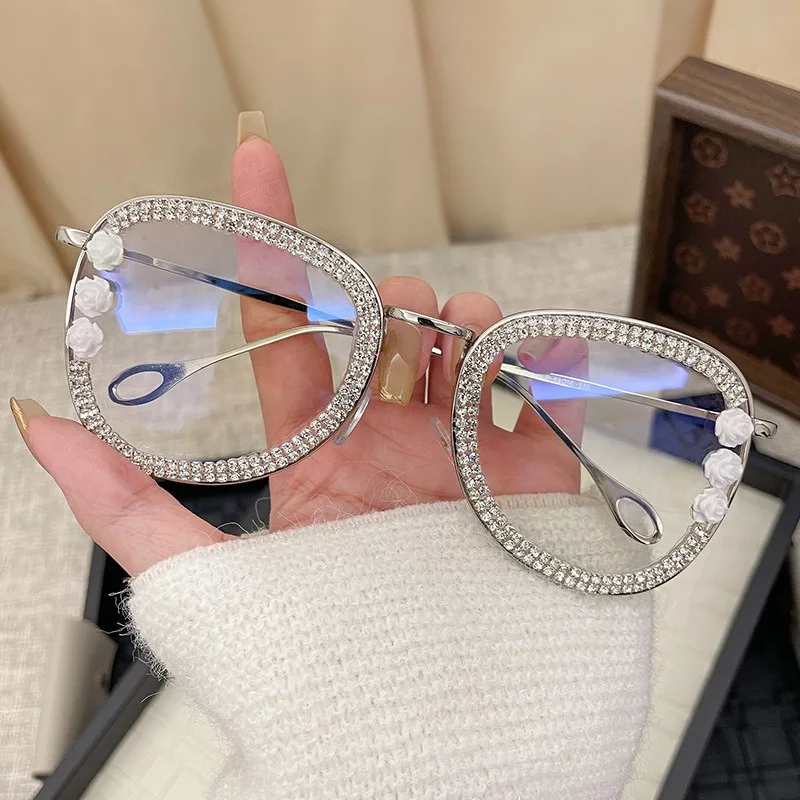 

Ladies Diamond-encrusted Flat Glasses Fashion Sunglasses High-grade UV Protection Driving Eyewear Street Photography Sunshades