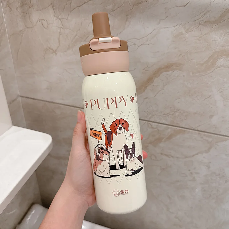 

Большая термобутылка из нержавеющей стали с двойными стенками, портативная спортивная бутылка для воды с милым дизайном, для студентов