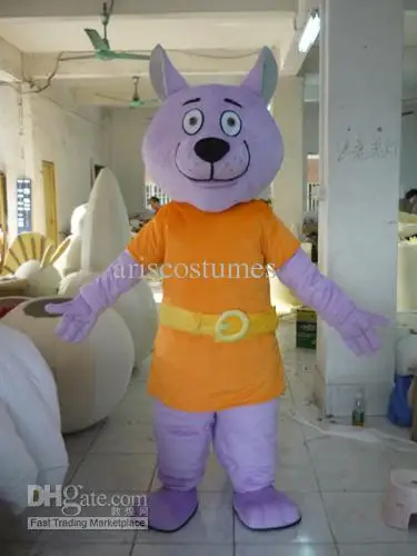 Mascote extravagante dos desenhos animados fantasia para adultos, mascote Halloween, Natal cão roxo, vestido novo