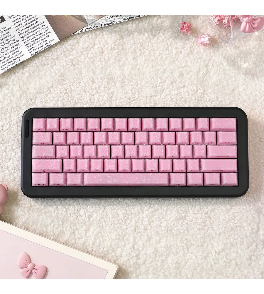 Pink crystal carbon fiber texture semi-transparent side engraved keyboard keycap PC original custom magnetic axis suitable ev63