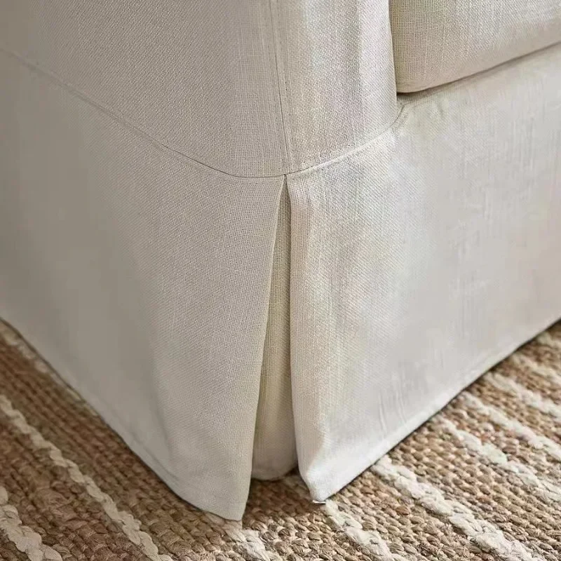 Belgischer französischer viktorianischer Massivholzrock aus Leinen, vollständig zerlegte und gewaschene Doppel-Dreifach-Wohnzimmermöbel mit weißem Sofa