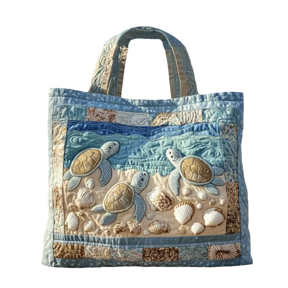 New Turtle Print Turtle Quilted Tote Bag Large Capacity Soft Ocean Turtle Canvas Tote Durable 3D Handbag view 2