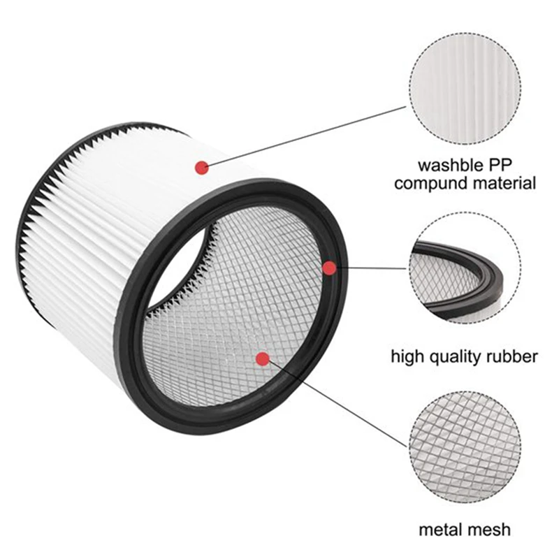 Cartridge Filter 90304 90350 90333 Parts For Shop Vac 5 Gallon Up Wet/Dry Vacuum Cleaner, Compare To Part 9030400 & 9058500