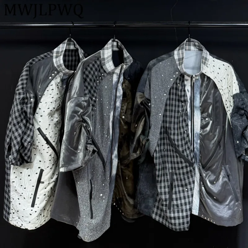 MWJLPWQ Deconstructed Color Block Patchwork Short-Sleeve T-Shirt Unisex Loose-Fitting Design Plaid Patchwork Couple's Tops 16601