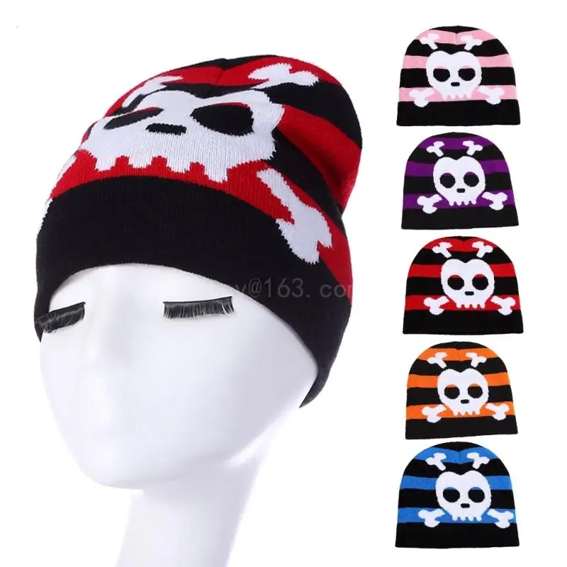 Punk Teenagers Beanie Hat Elastic Windproof Skull Pattern Hat Ear Protector Hat Adult Winter Cycling Skiing Supplies