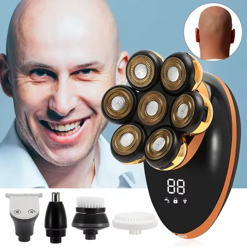 Men Electric Head Shaver 7D Magnetic Razor Hair Trimmer Rechargeable LED Display Waterproof Beard Shavers Wet Dry Hair Trimmer