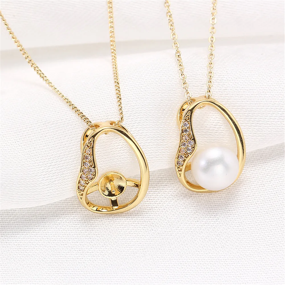 Domestic 14k Gold Plated Color Lucky Bean Zircon Pearl Pendant Necklace DIY Accessories with Fashionable Temperament for Women