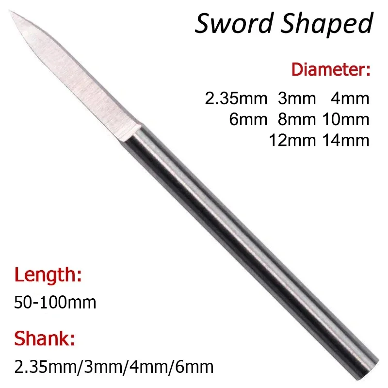 1-10 pz 2.35/3/4/6/8/10/12/14mm HSS spada a forma di incisione coltello da intaglio fresa 2.35/3/4/6mmShank per legno/osso artigianato