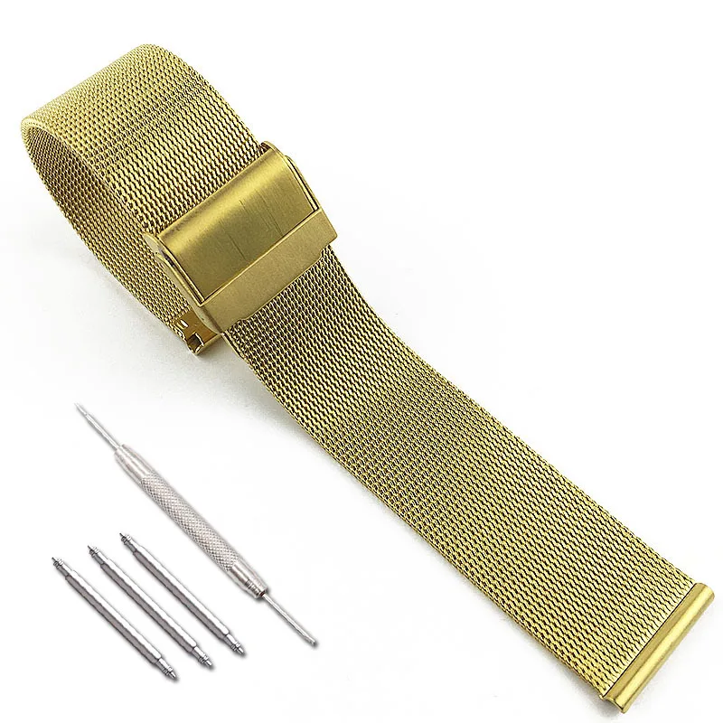 حزام ساعة للرجال والنساء 10 مللي متر-22 مللي متر متوافق مع سوار ساعة DW من الفولاذ المعدني رفيع للغاية من الفولاذ المنسوج سوار معصم ميلان شبكي