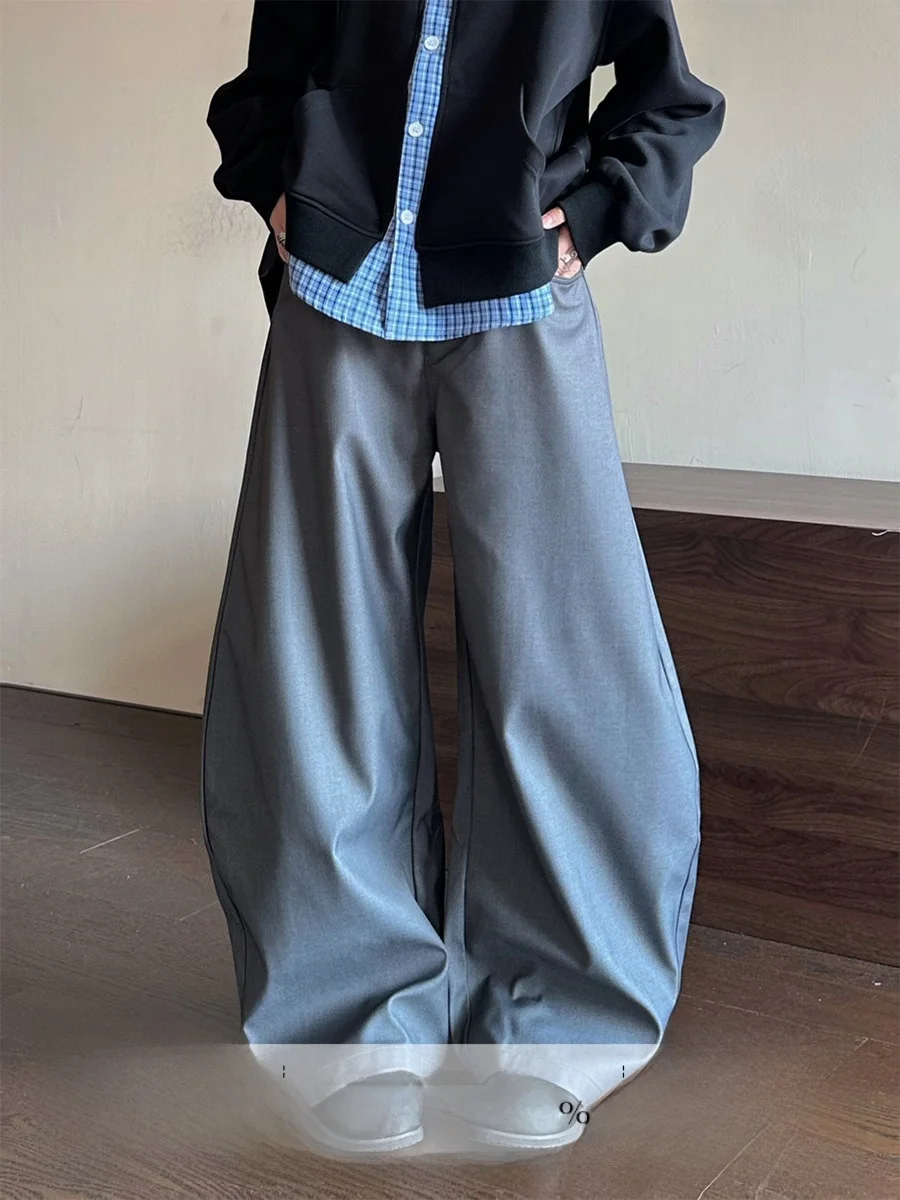 

Gray Suit Pants Couple Style Wide Leg Pants High Street Casual Men Women Jeans Long Trousers Commute Style Autumn Collection