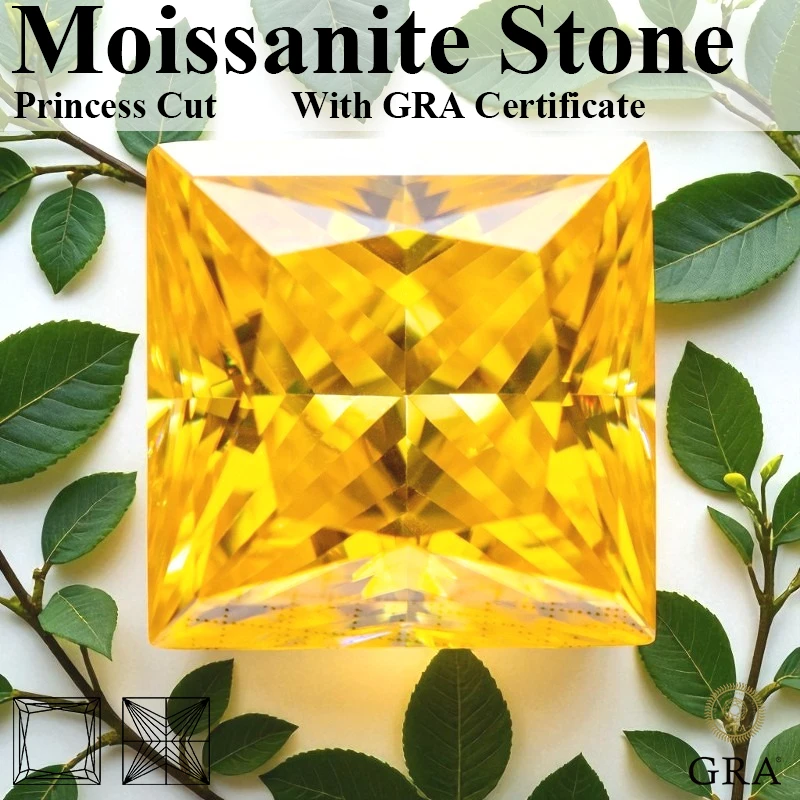 

Moissanite Stone Princess Cut Golden Yellow Loose Gemstone Lab Grown Diamond For Advanced Jewel Making With Certificate