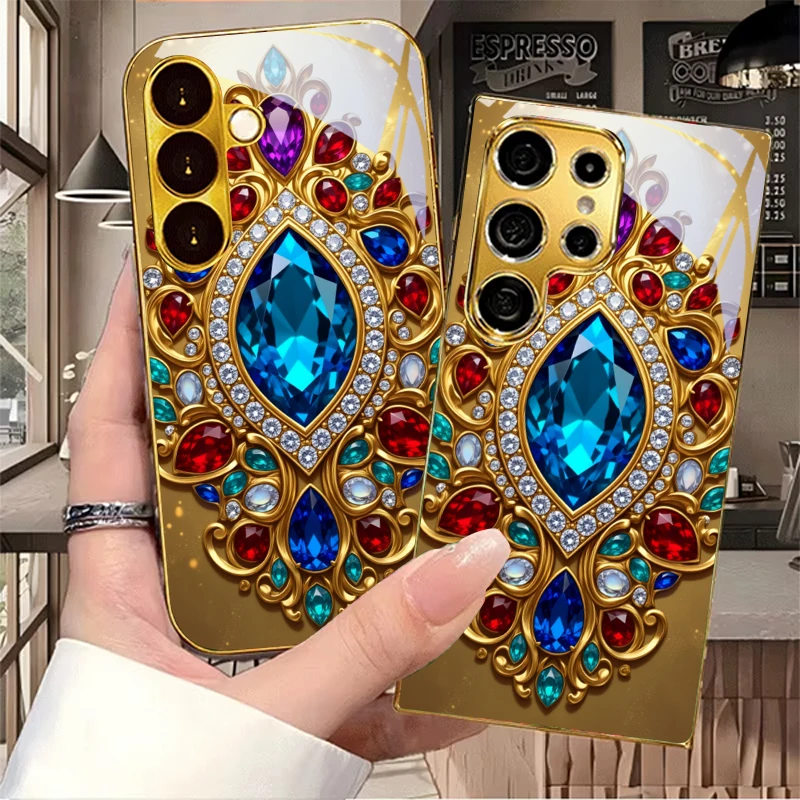 Treasure Encased in Gold Electroplated Golden Phone Case For Samsung S22 Ultra S21 S20 FE S23Plus S24 S25 S26 Note 20 Back Cover
