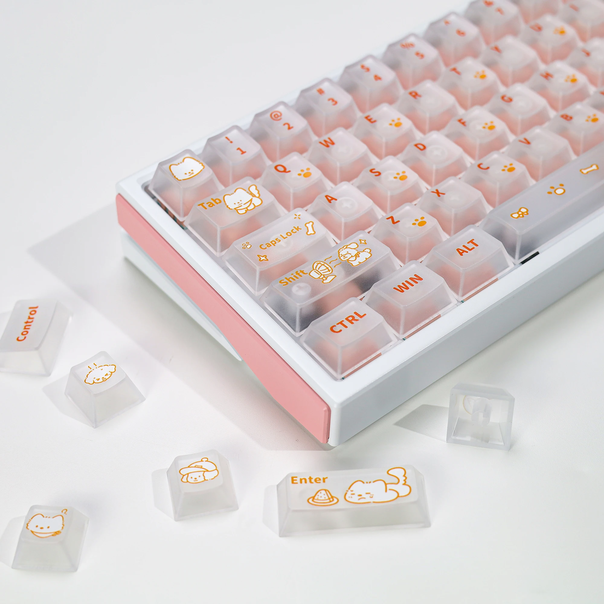 KBDiy White Matte Translucent Keycap Cute PC Cherry Profile Alice Split Space UV Print Keycaps For 60 Mechanical Keyboard Gaming