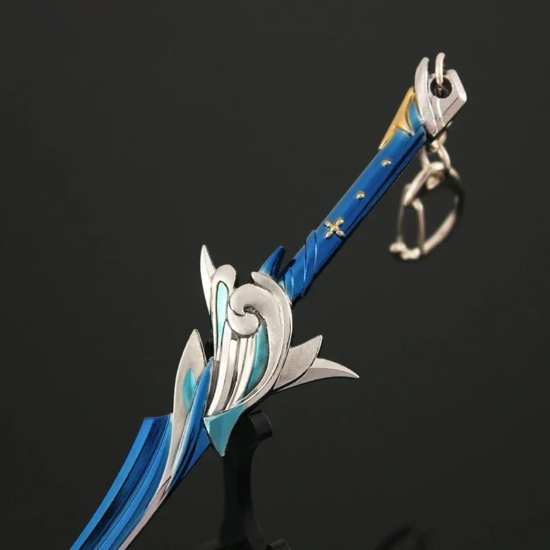 22cm/8.66in Genshin Impact 게임 주변 사무라이 검 키 체인 Kamisato Ayato 복제 칼 금속 무기 모델 소년 선물 완구