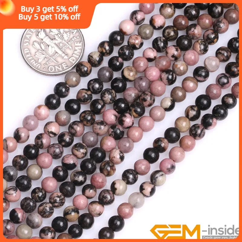 Natural Stone Black Rhodonite Round Beads For Jewelry Making Strand 15 inch DIY Jewelry Bead For Bracelet Women Gifts 6 8 10 mm