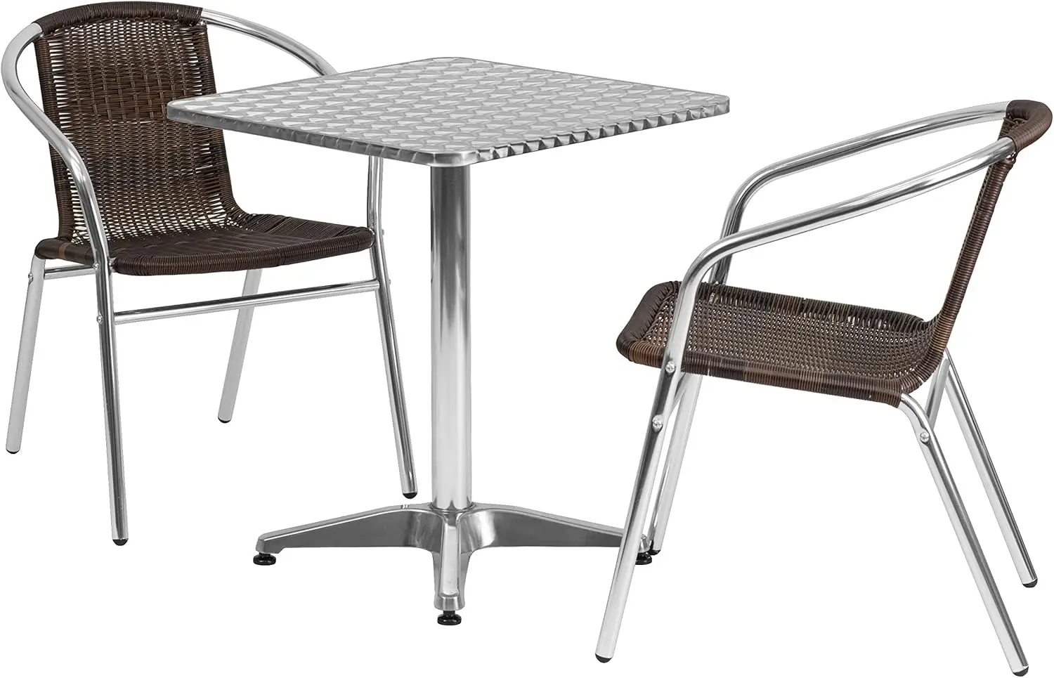 Lila 23.5'' Square Aluminum Indoor-Outdoor Table Set With 2 Dark Brown Rattan Chairs