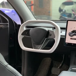 Volante de estilo Cybertruck con calefacción para Tesla modelo Y Modelo 3, accesorios modificados de cuero Napa, 2017-2023