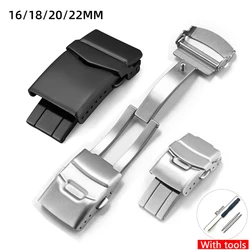 316 Solid Stainless Steel Watch Band Folding Buckle 16/18/20/22mm Double Push Butterfly Safety Clasp Strap Accessories for Seiko