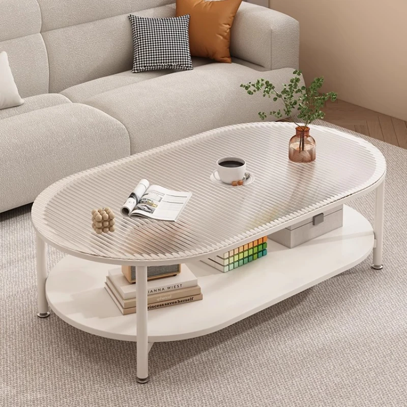 Mesa de centro de libros estéticos, almacenamiento japonés de cristal, mesa de centro ovalada, diseño para sala de estar, accesorios para el hogar