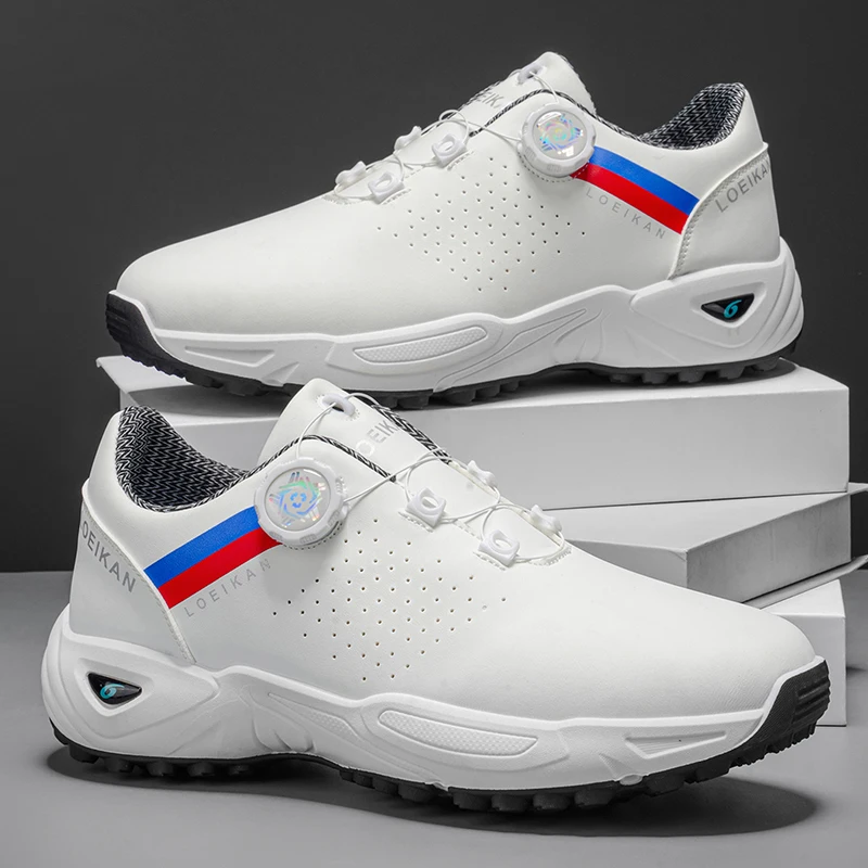 Men's Golf Shoes with Rotary Buckle - Breathable Non-slip Spikeless Golf Sneakers