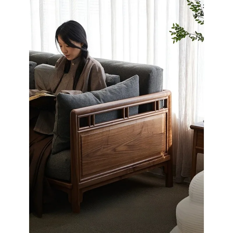 New Chinese black walnut solid wood mahogany sofa combination three people