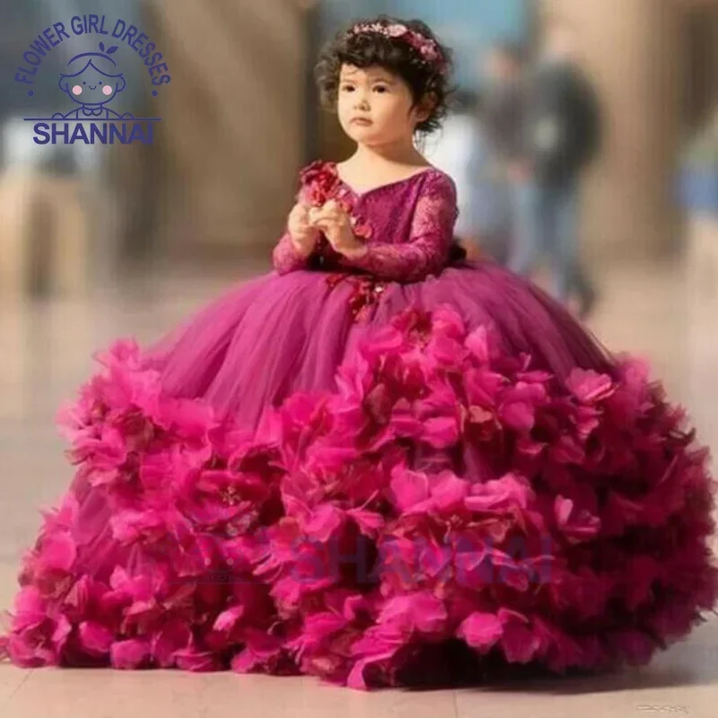 

Flower Girls Dresses V-neck Floor-Length Ball Gown Girl Princess Dress for Bridesmaid Prom Birthday Party Pageant