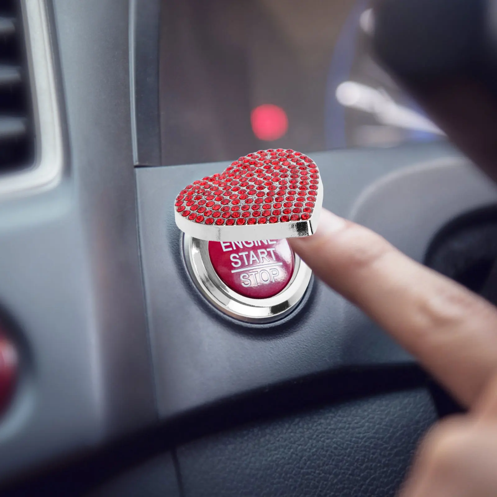 

Car Engine Start Button Cover Bling Zinc Alloy Scratch Proof Heart Shaped Ignition Cover Push Start Accessories For Car Engine